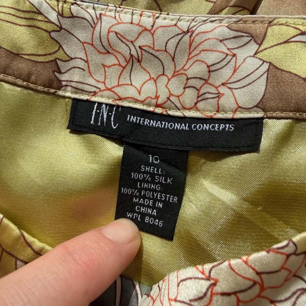 100% Silk Floral Yellow Green Midi Skirt - Picture 2 of 8